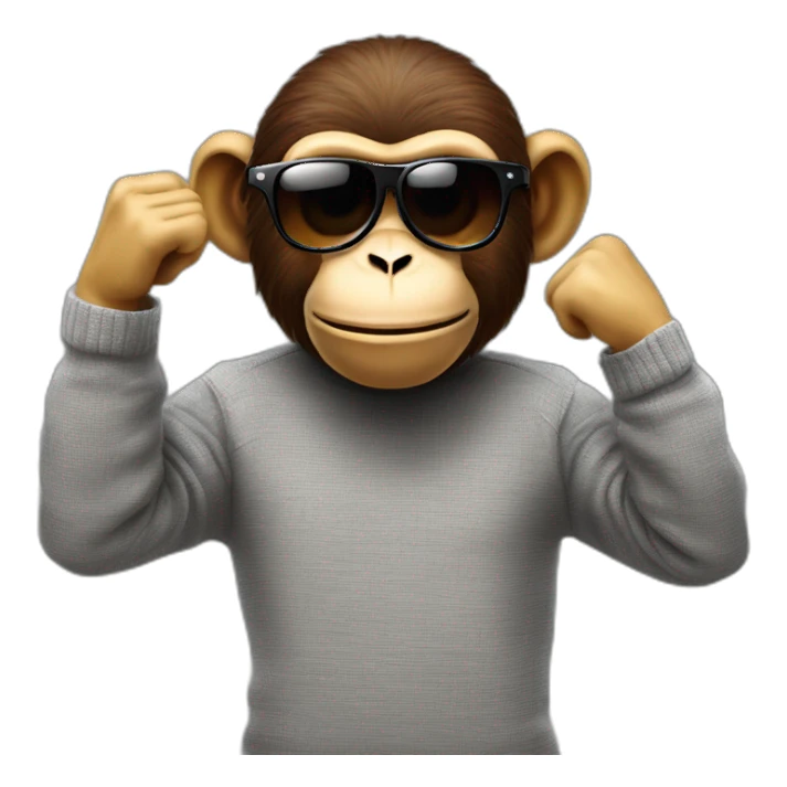 create an image of an emoji type monkey, this must have, very cool, sunglasses, sweater, doing the ok thumb sign, where png, full 4k, realistic sticker