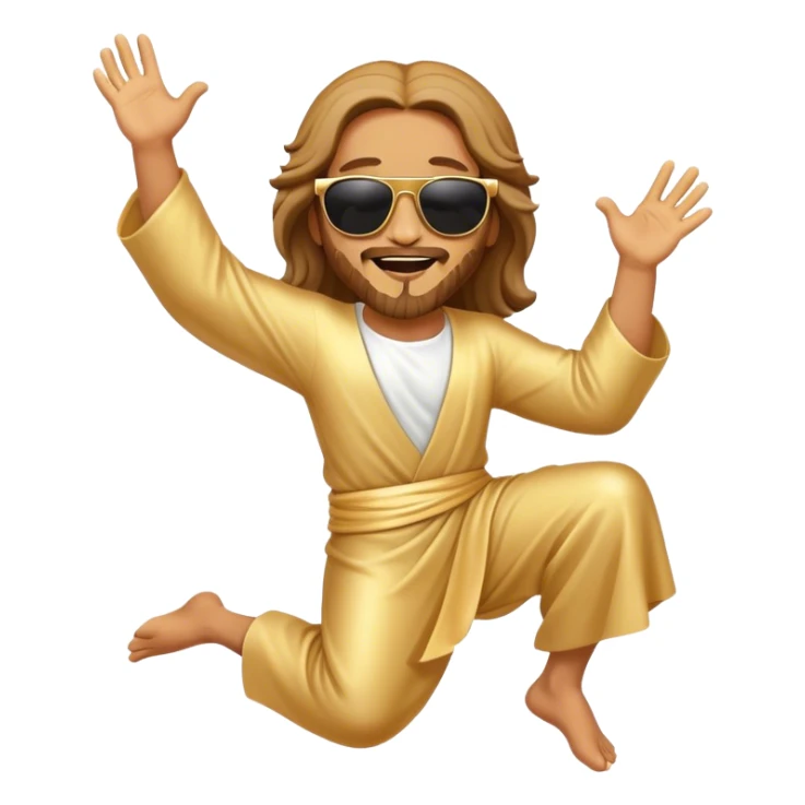 dancing figure of rejoicing Jesus with  sunglases golden  sticker