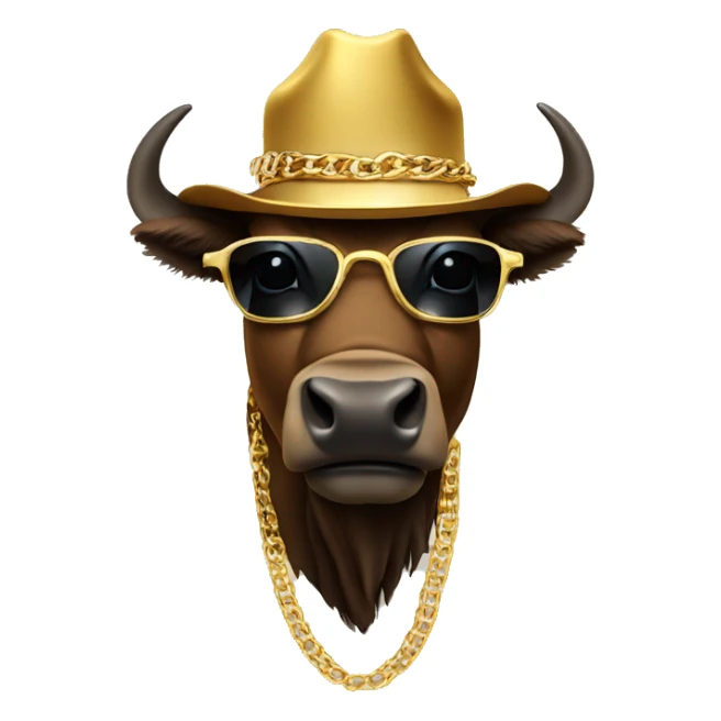 Bison wearing cowboy hat, gold sunglasses, and a gold chain sticker