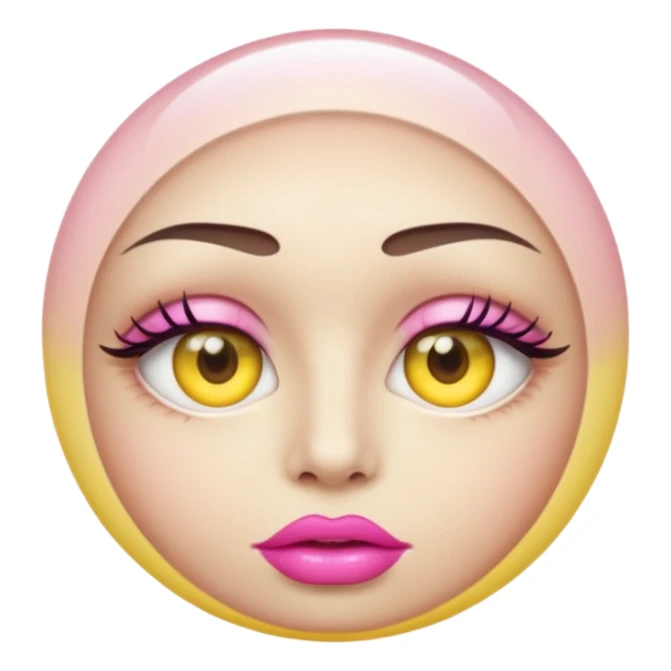 A translucent half-sphere with pink lips and two yellow eyes and 8 toea around the bottom sticker