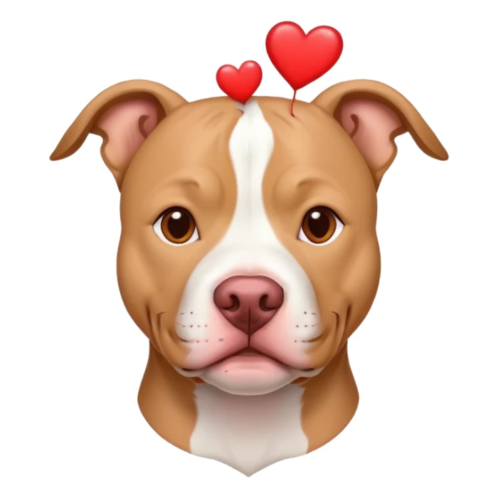 White and red pitbull sweet looking dog with hearts on his head sticker