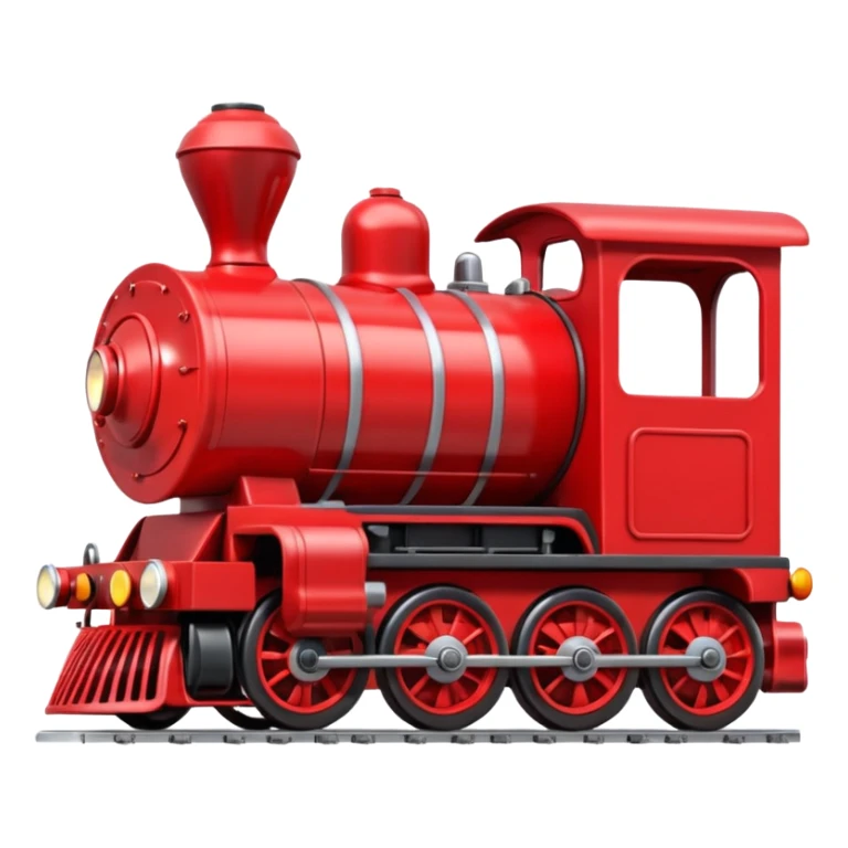 A 3D cartoon red train engine with headlights and wheels visible, realistic reflections, Memoji-style. sticker