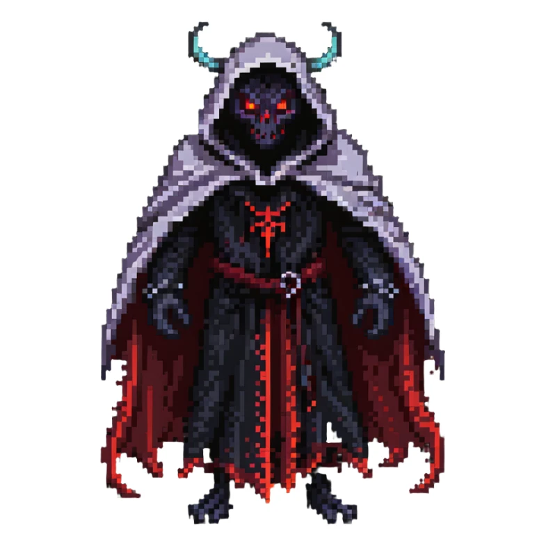 The Wandering Demon with glowing red eyes and tattered cloak sticker