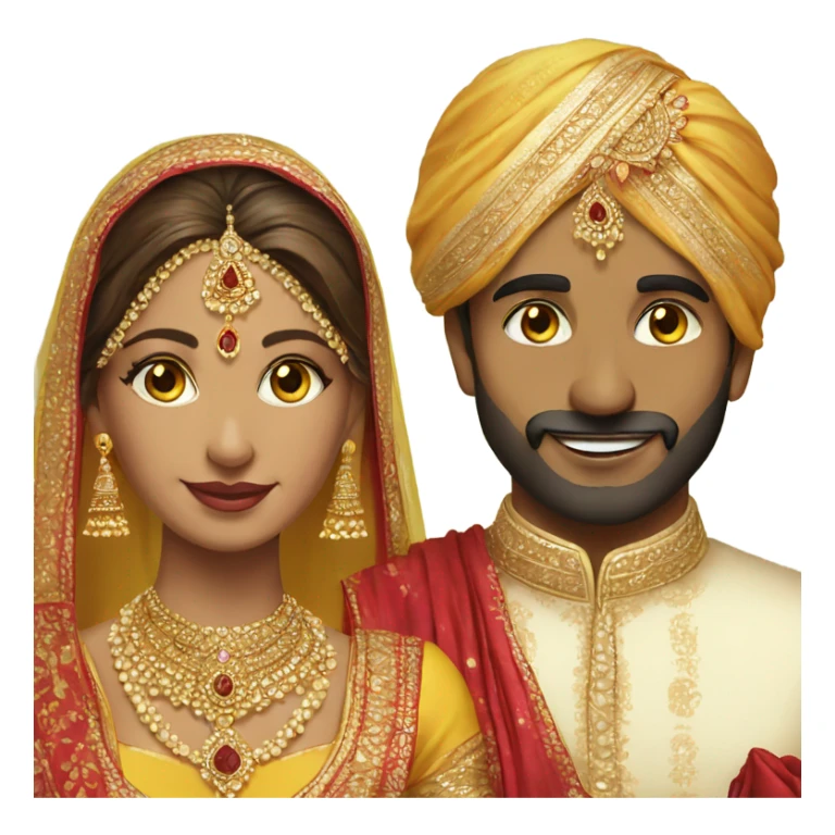 Indian groom and bride with yellow sticker