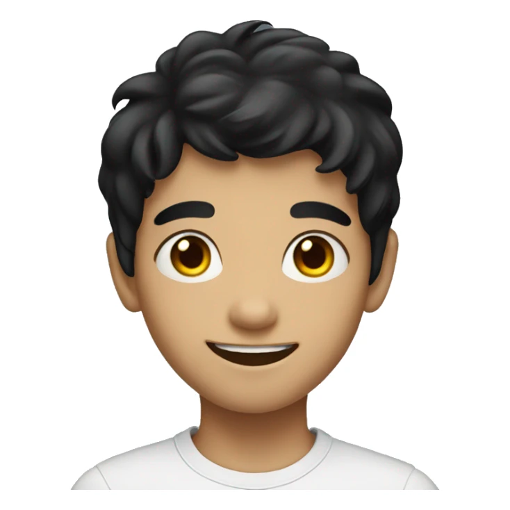 smiling boy with black hair with body sticker