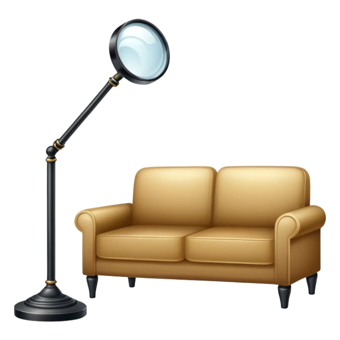 magnifying glass hovering over a couch and floor lamp, detective investigation sticker