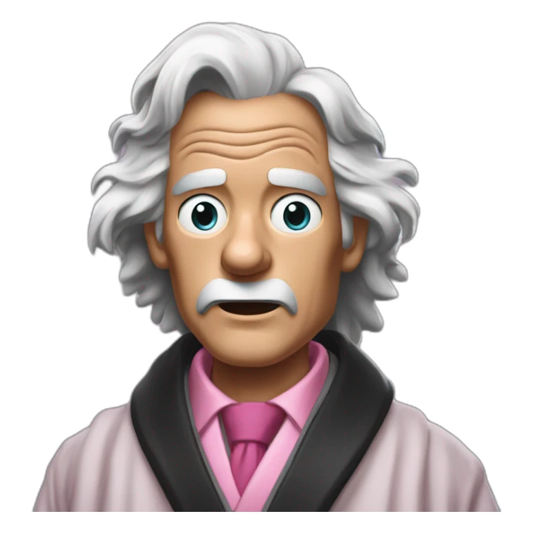 Doc Brown looking shocked and his mouth wide open. No eye-ware. Wearing a dark-silver bathrobe with black trim. Underneath the robe, there is a pink collard-shirt with a white necktie. sticker