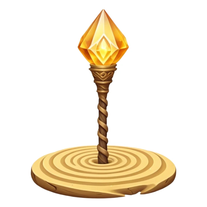 desert sand mage staff object icon, ancient wooden staff, swirling sand crystal on top, glowing golden aura, small floating sand particles, fantasy desert style, 3D cartoon, mobile game icon style, centered, clean background, soft shadow, no text, no watermark
 sticker