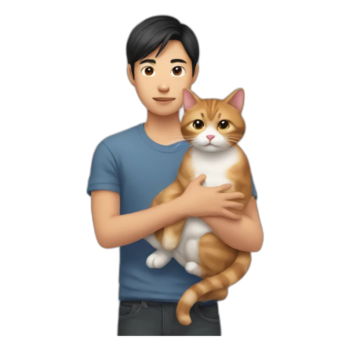 Young Asian man holding a cat in his arms sticker