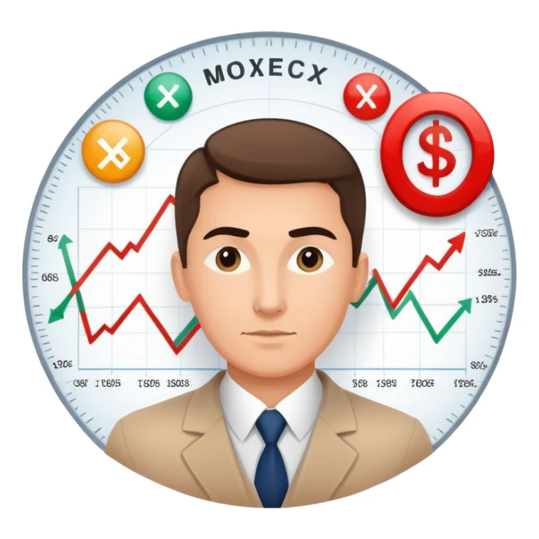 Professional MOEX trader with charts and Russian stock exchange symbols sticker