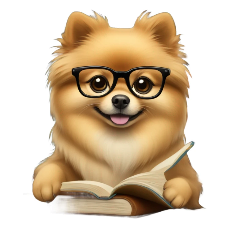 Clever Pomeranian  in glasses with books sticker