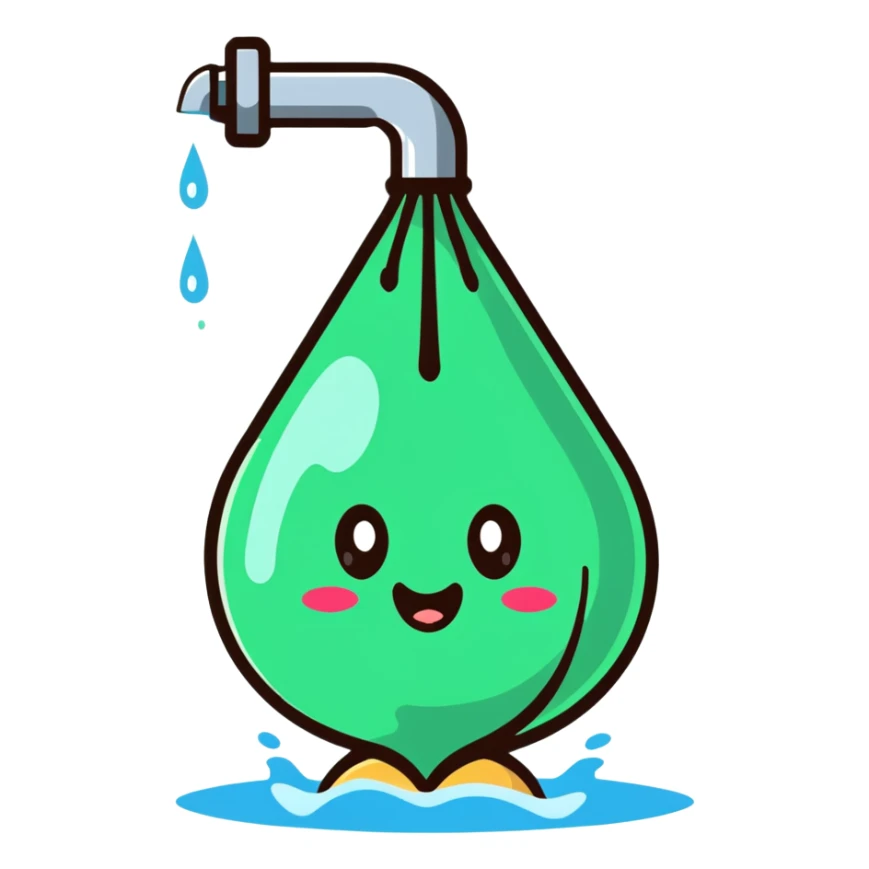 onion character taking a shower, water pouring from showerhead sticker