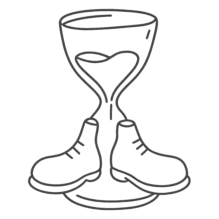 hand drawn outline icon of an hourglass shaped like shoes sticker