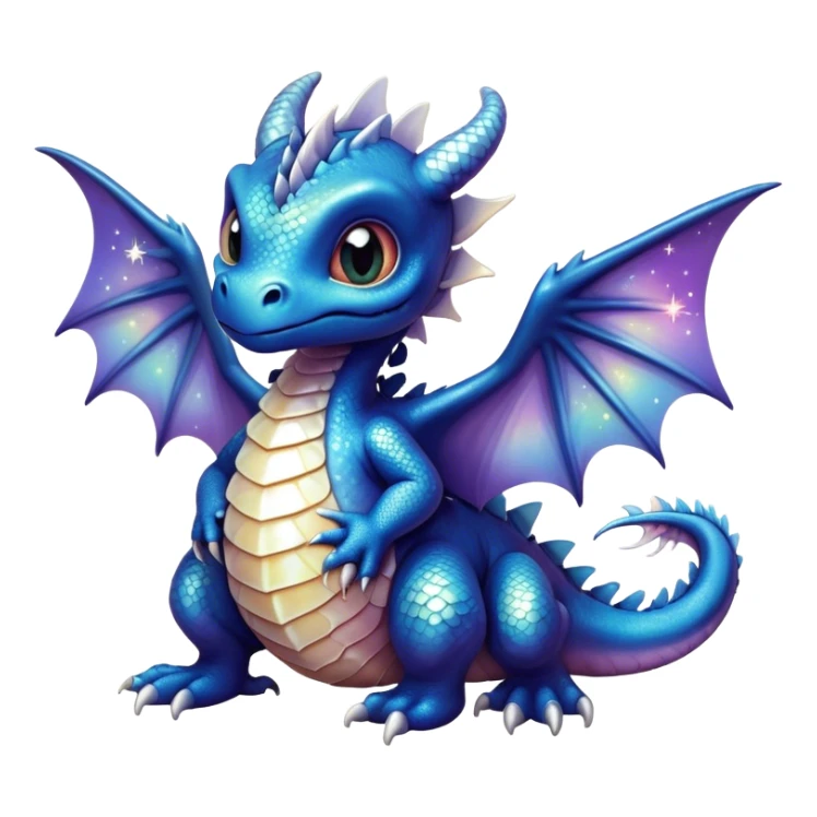 Airbrush painted image of a dragon hatchling under a deep galactic sky with pearlescent scales and wings spread against the stars sticker