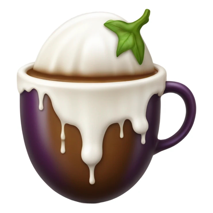 Eggplant emoji dripping milk into coffee emoji sticker