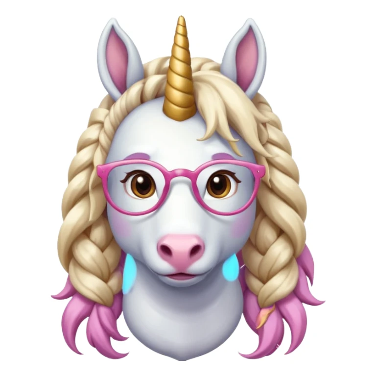 braided unicorn wiith big visible braids looking into the camera spectacled sticker