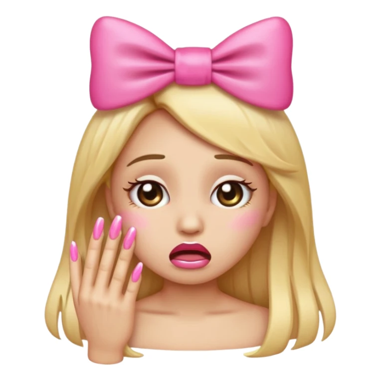 sassy crying emoji with nails and a pink bow sticker
