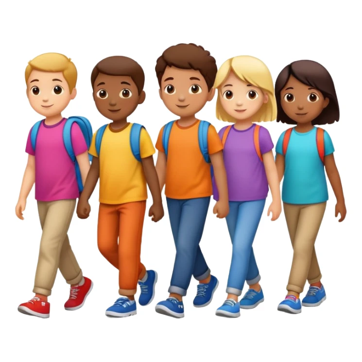 group of children walking in a line, fun and supportive sticker