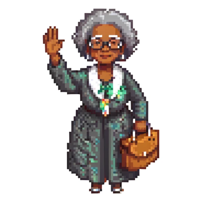 old black woman with glasses waving sticker