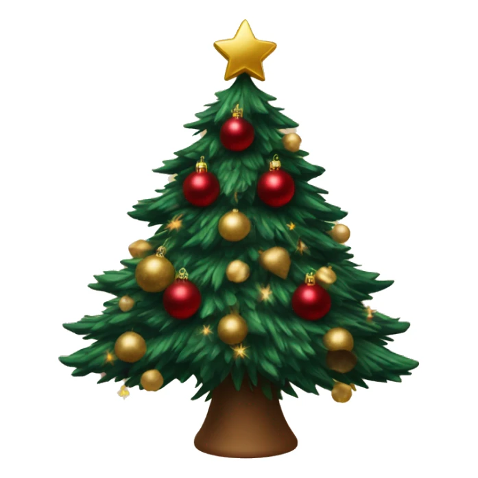 Super twinkly full christmas tree with dark red and gold decorations and gold tinsel sticker