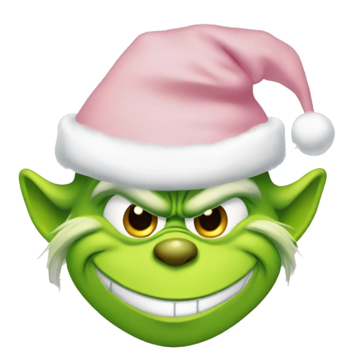 Grinch smiling with a light pink santa hat sticker
