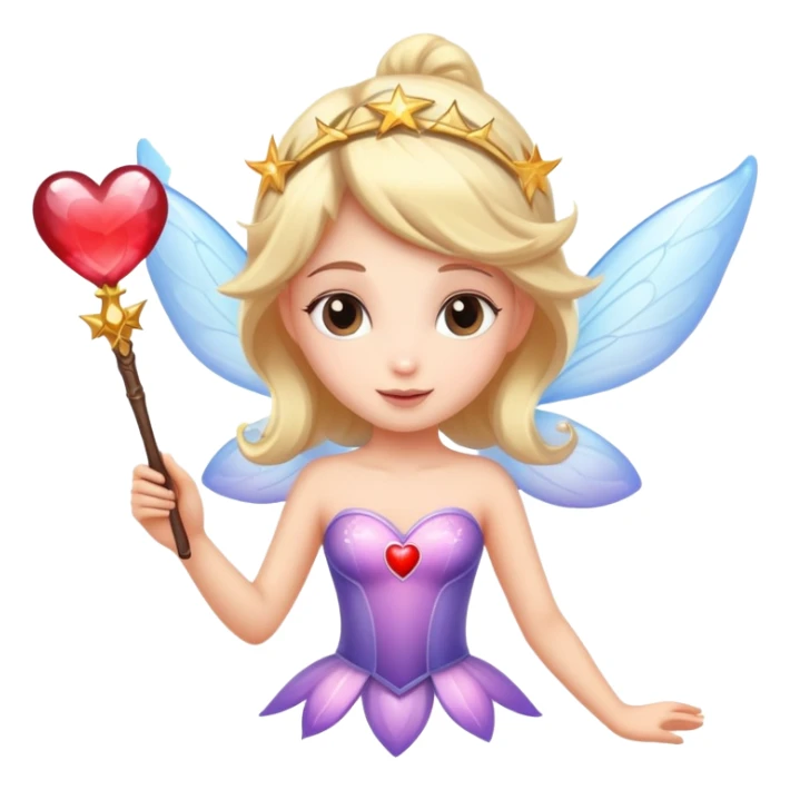 Flying fairy with magical wand with heart sticker