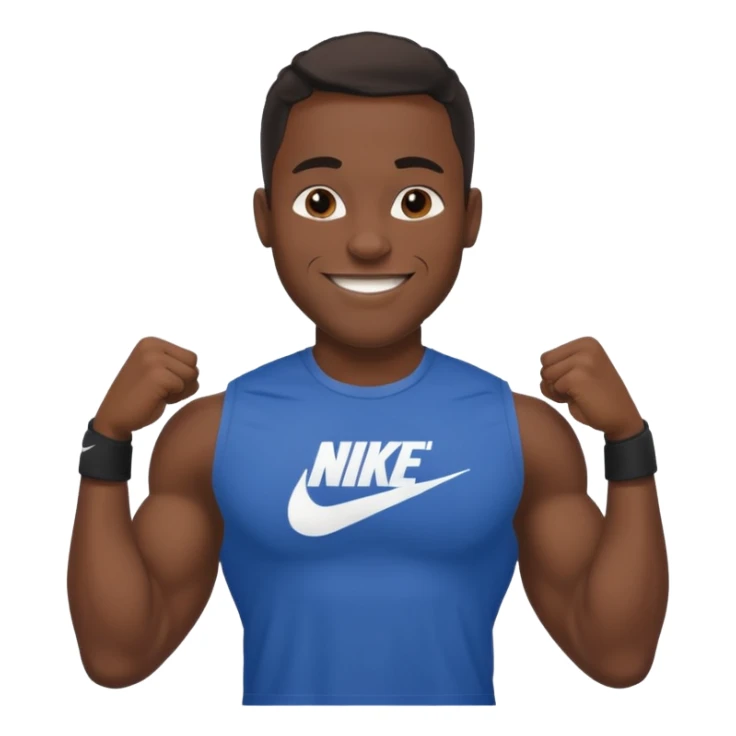 Jock black man smiling very very big biceps wearing “Nike” t shirt sticker
