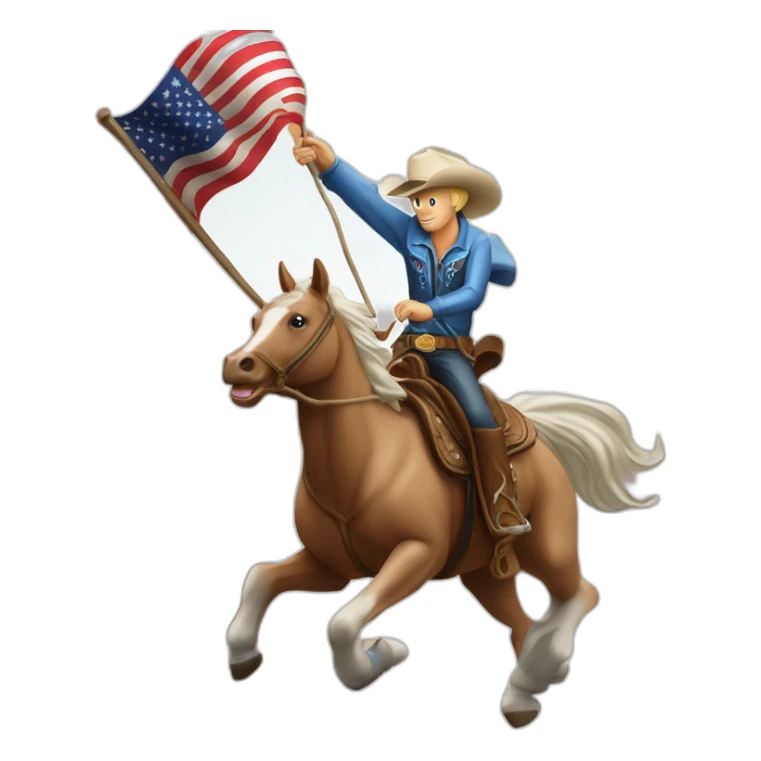 Cowboy blanc sur un cheval qui brandit un drapeau américain sticker