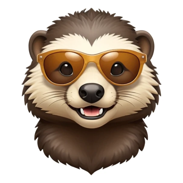 friendly anthropomorphised honey badger head wearing sunglasses, different expression sticker