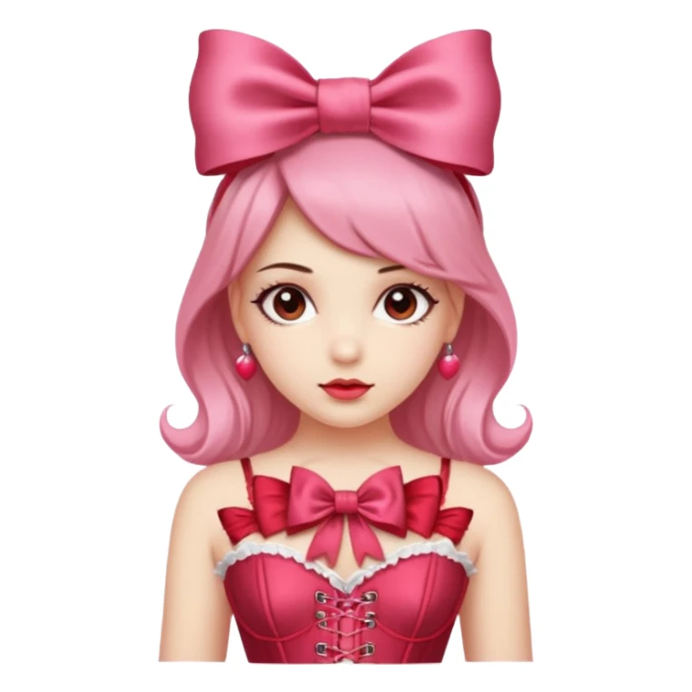 Girl with red bow on her head and pink corset sticker