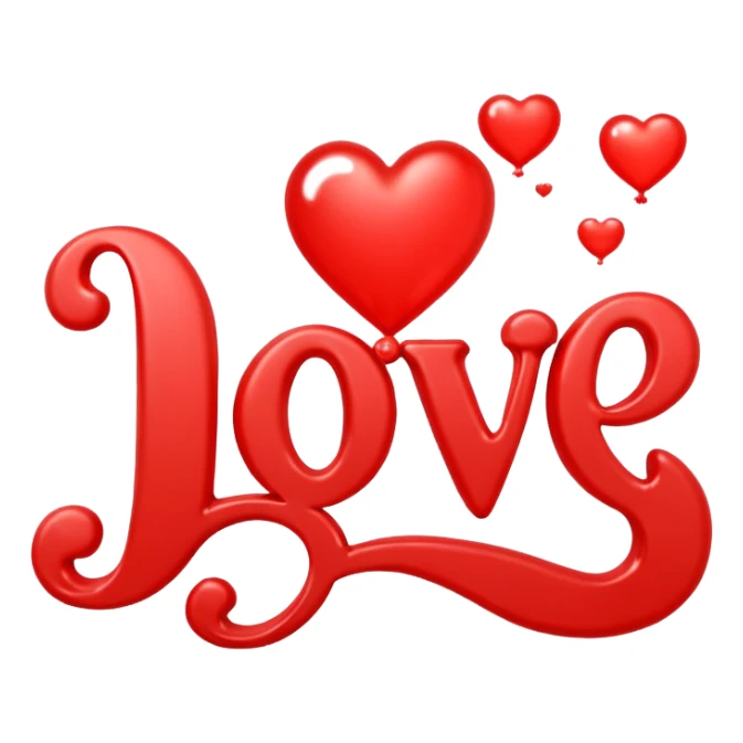Red typography bubble lettering, the word "love", isolated, rendering  sticker
