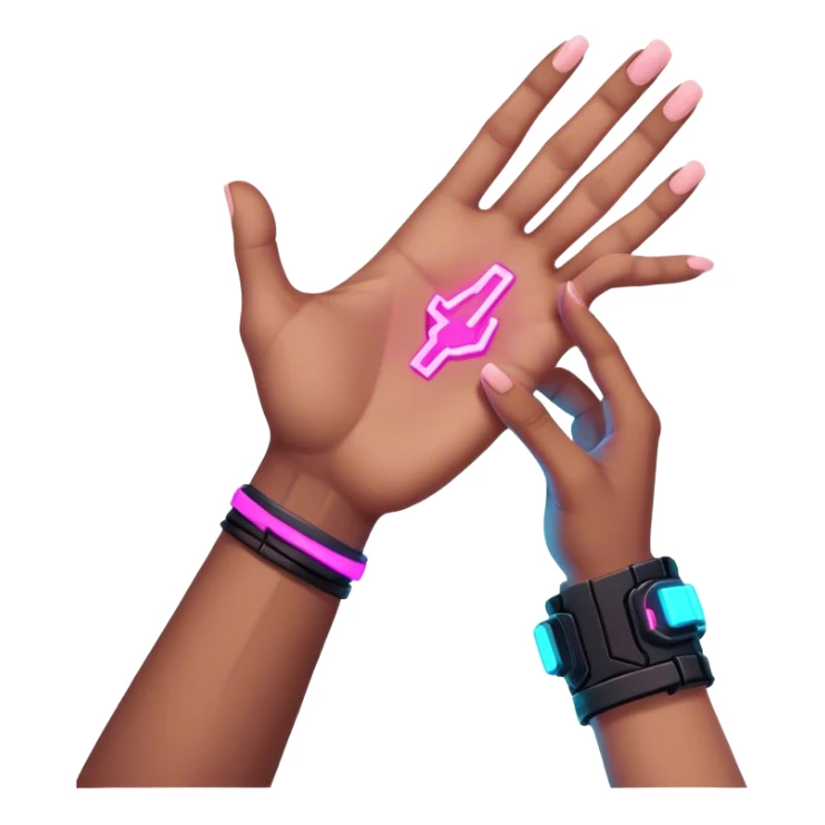 Neon cyberpunk style 
male hand holding female sticker