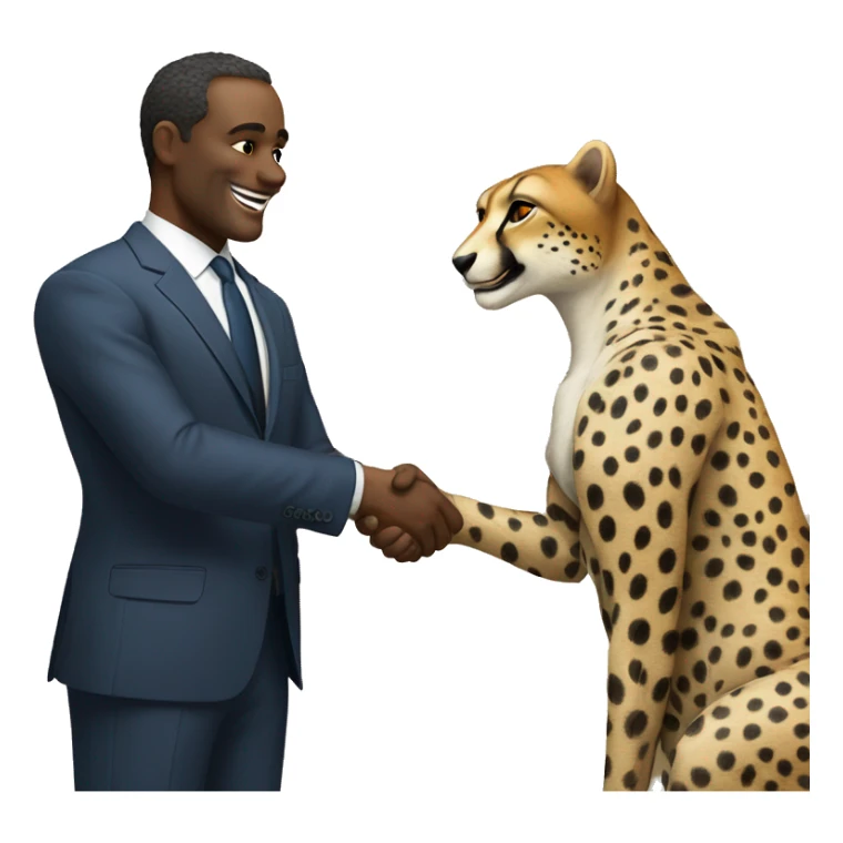 A cheetah in a classic suit shakes hands with a man  sticker