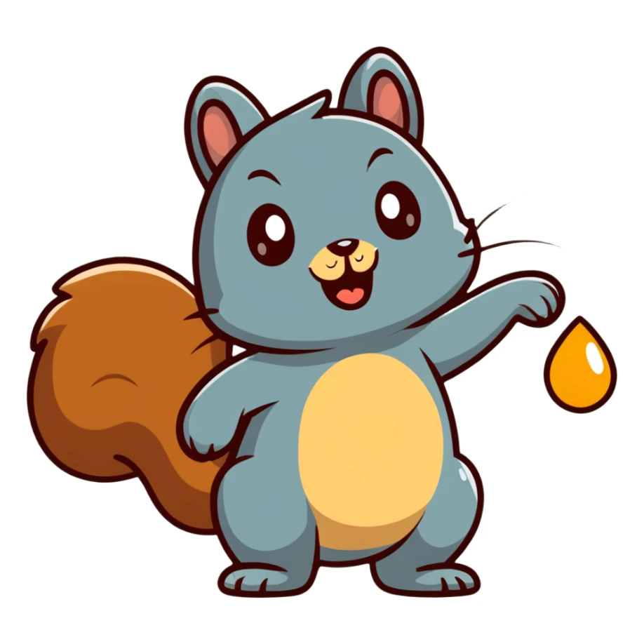 Cartoon squirrel with obvious big drool droplet hanging from mouth, extremely hungry, stomach growling sticker