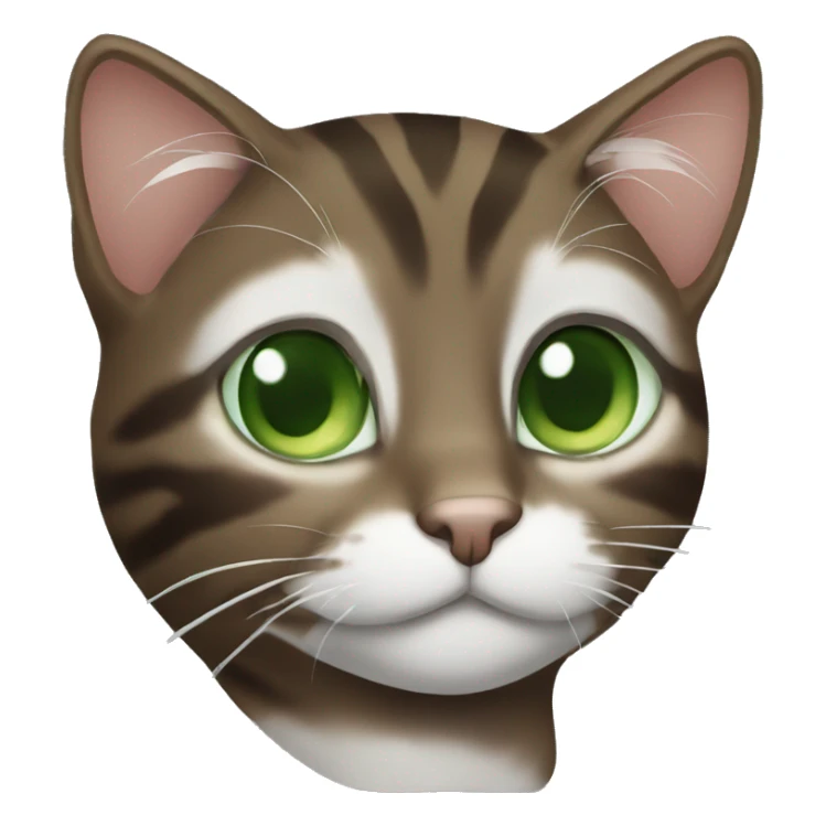 Dark brown tabby cat with Green eyes and white neck sticker