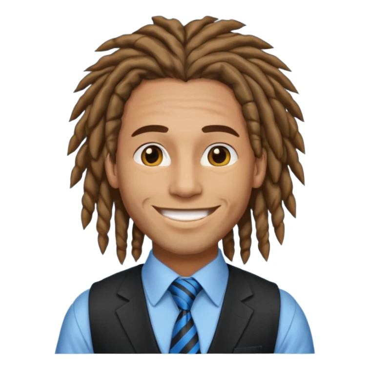 man in vest with blue tie, dreadlock hair sticker