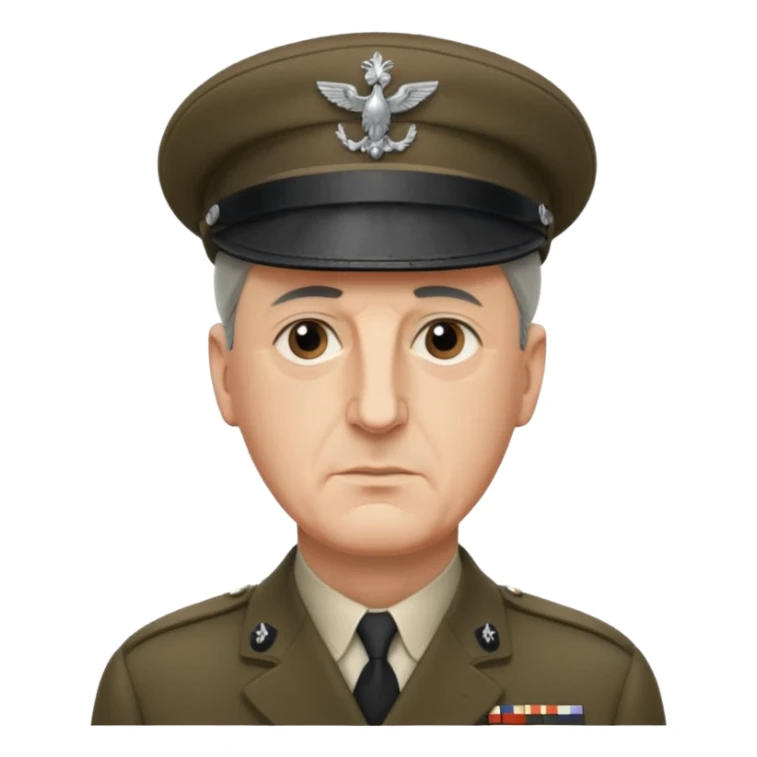 Charles de Gaulle emoji serious face in profile view, wearing kepi hat sticker