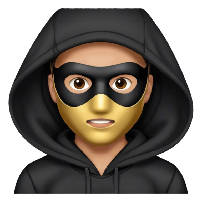 man with black full face hard plastic mask and black hoodie sticker