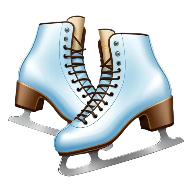 An icon showing In the background, twinkling lights, winter trees, and cheering spectators create a festive atmosphere. a pair of elegant ice skates gliding across a smooth, frozen rink with snowflakes in the air. Transparent background highlights the grace and charm of ice skating. sticker