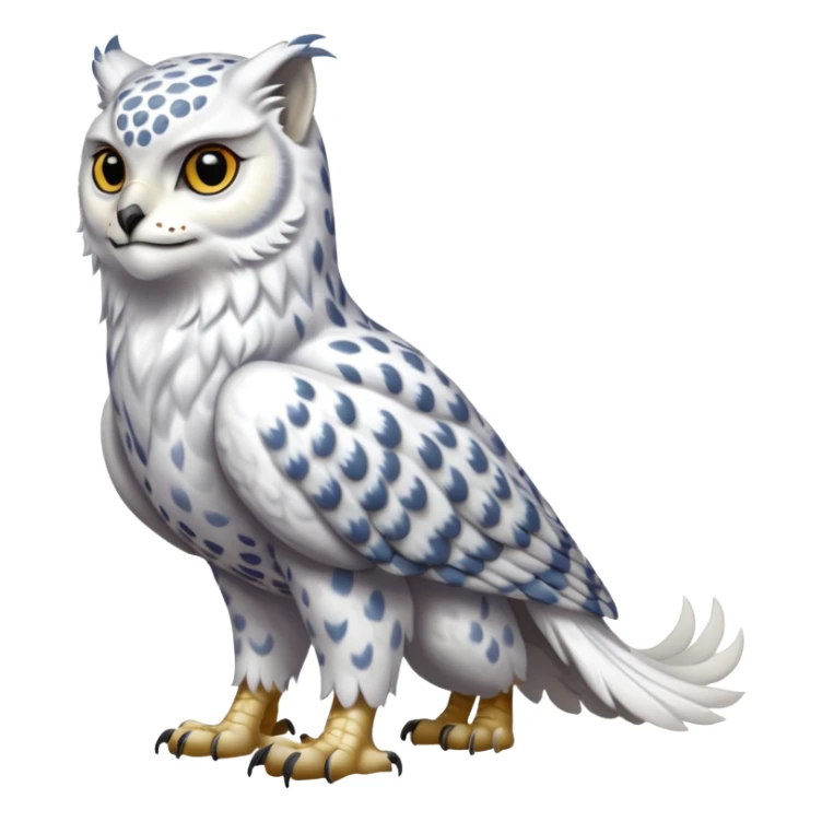 Realistic wild natural elegant pretty beautiful handsome shiny colorful furry 4-legged digitigrade snow-leopard-snowy-owl-gryphon-griffin-albino-lion-fusion-hybrid-fursona-furry-animal-creature, full body, hyper-realism, long tufted tail sticker