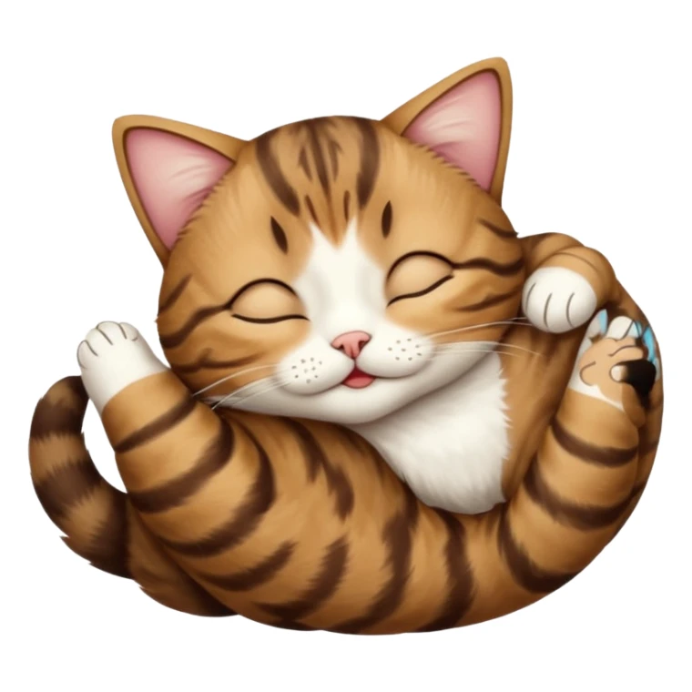 dark brown tabby and white cat upside down with eyes closed sticker