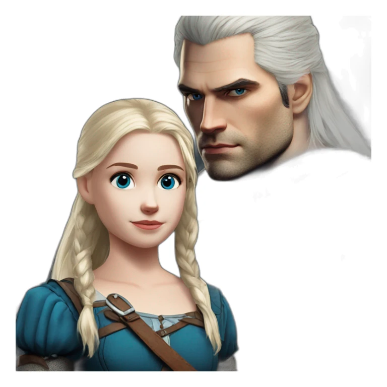 the witcher henry cavill with blonde small girl with blue eyes sticker