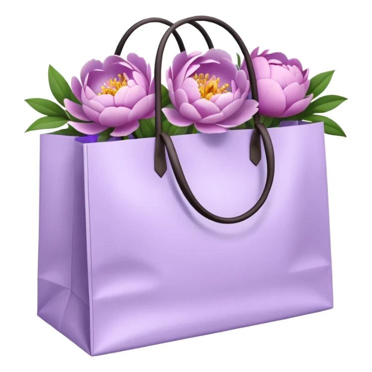 Realistic white shopping bag with lilac peonies in it sticker