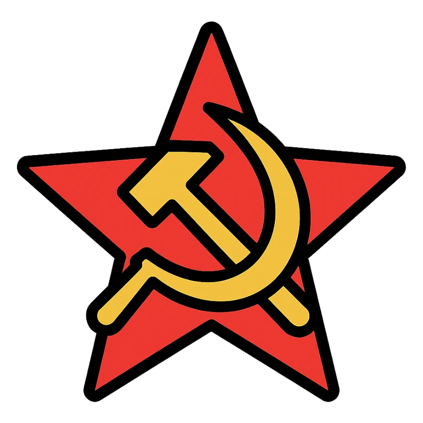 communist symbol, simple and bold, lineal color icon with black outlines sticker