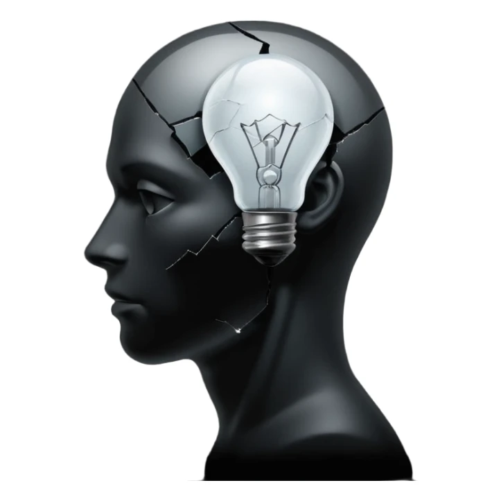 silhouette of a head with a broken light bulb inside sticker