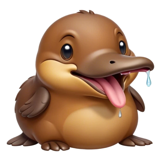 Cinematic Cute Yawning Platypus Portrait Emoji, Head tilted slightly with a dramatic, wide-open yawn, showcasing a soft, textured brown fur with a relaxed duckbill and droopy eyes in drowsy contentment, Simplified yet irresistibly adorable features, highly detailed, glowing with a soft, cozy glow, high shine, relaxed yet expressive, stylized with a touch of quirky charm, bright and endearing, soft glowing outline, capturing the essence of a sleepy yet affectionate platypus, so drowsy it feels like it could float out of the screen and curl up for a nap! sticker