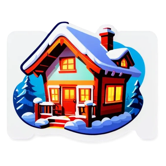 Schneebedecktes haus mit einem Glasdach Nordlichter am Himmel sticker