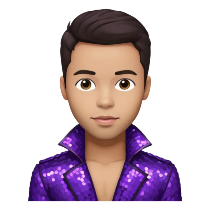 Prince Royce with dark brown hair, dark purple sequin outfit sticker