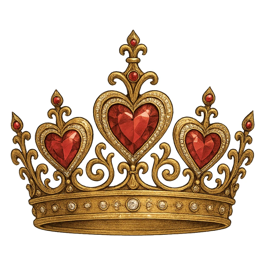 crown with heart-shaped jewels, detailed, elegant, gpt-image style sticker