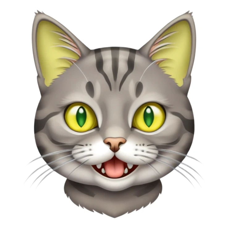 Gray tabby cat with big green-yellow eyes meowing  sticker